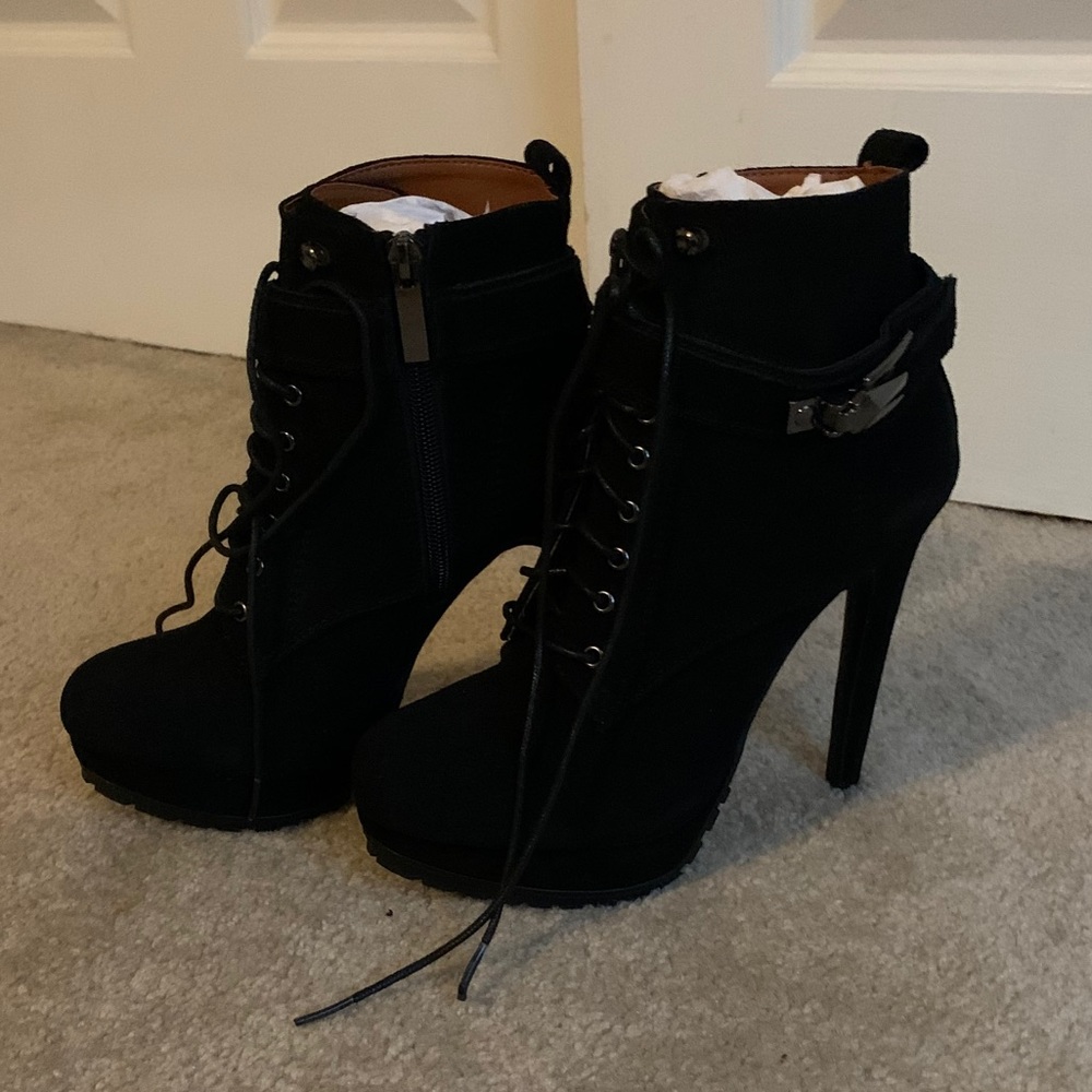 Aldo Black Lace-Up Booties